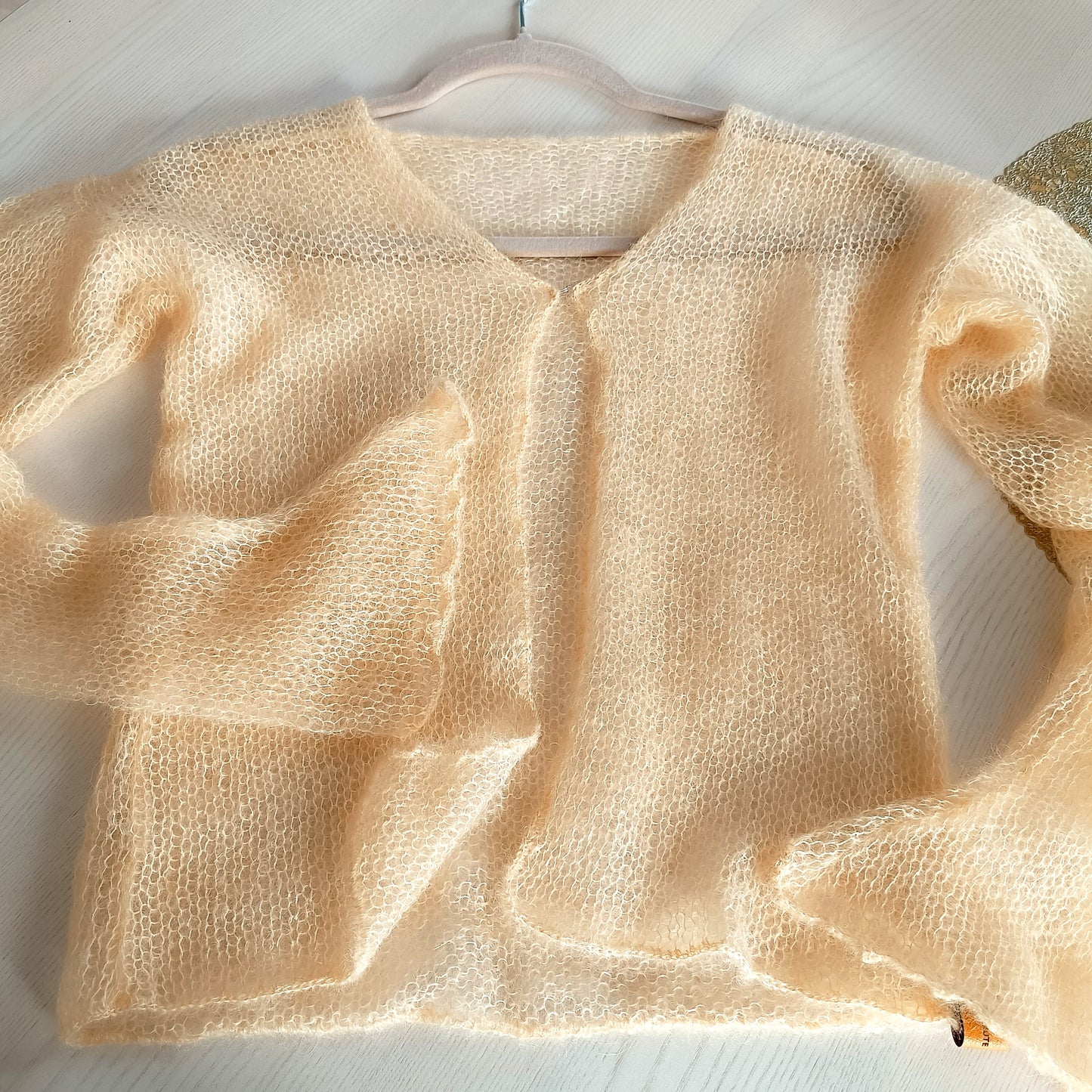 Vanilla Yellow XS-S Mohair Silk Cardigan: Lightweight Knit Sweater