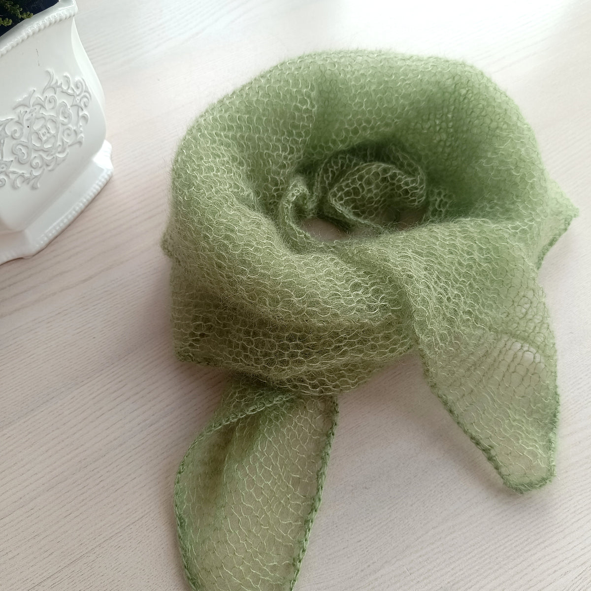 Mohair and Silk Open-Knit Square Bandana Scarf
