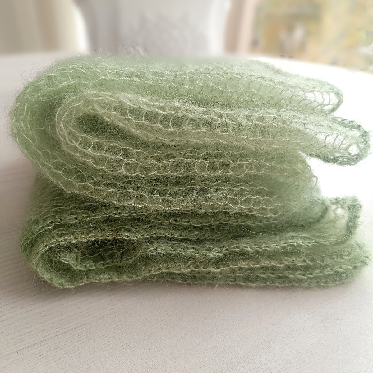 Mohair and Silk Open-Knit Square Bandana Scarf