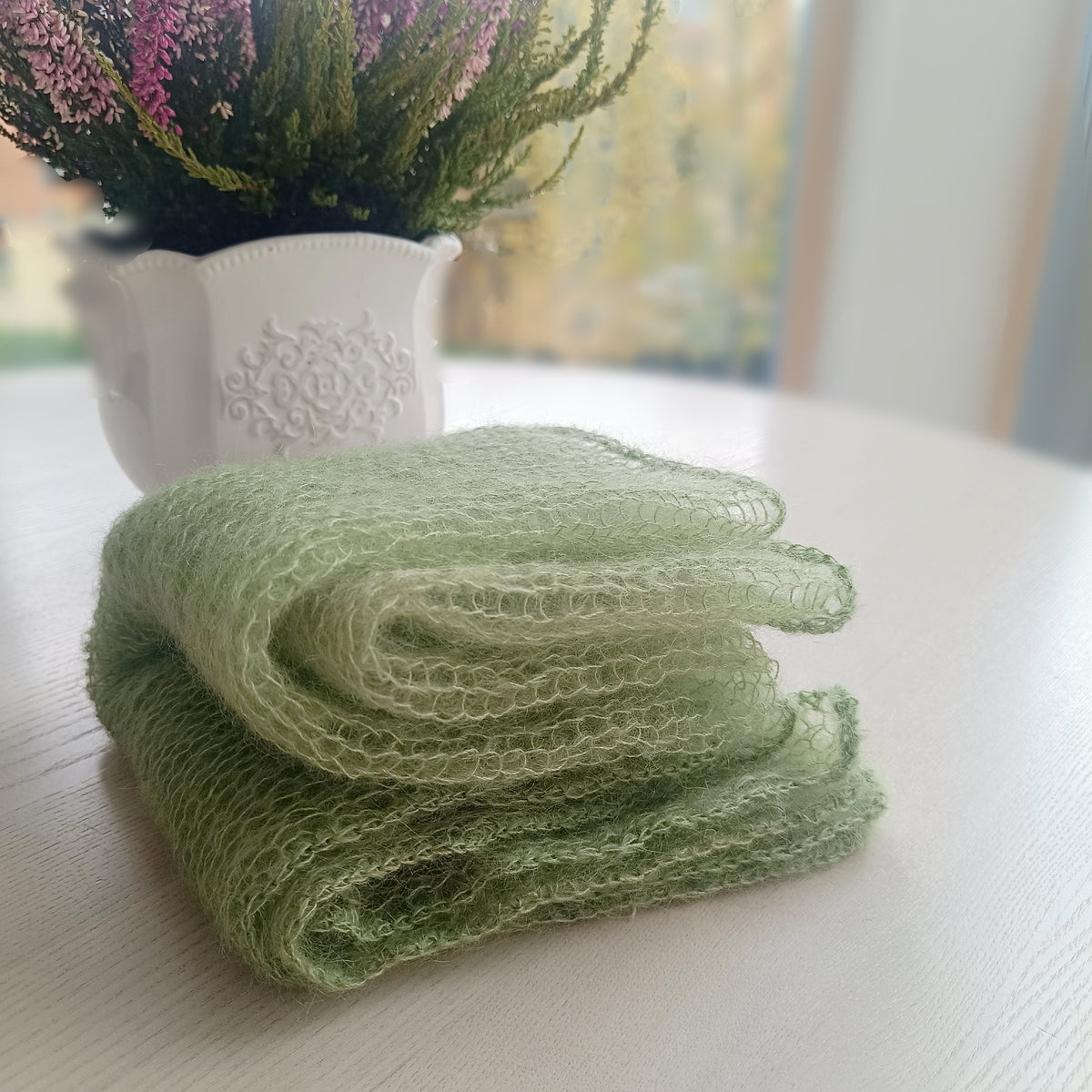 Mohair and Silk Open-Knit Square Bandana Scarf