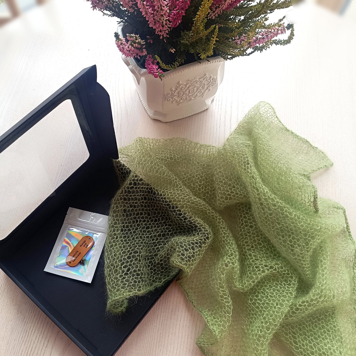 Mohair and Silk Open-Knit Square Bandana Scarf