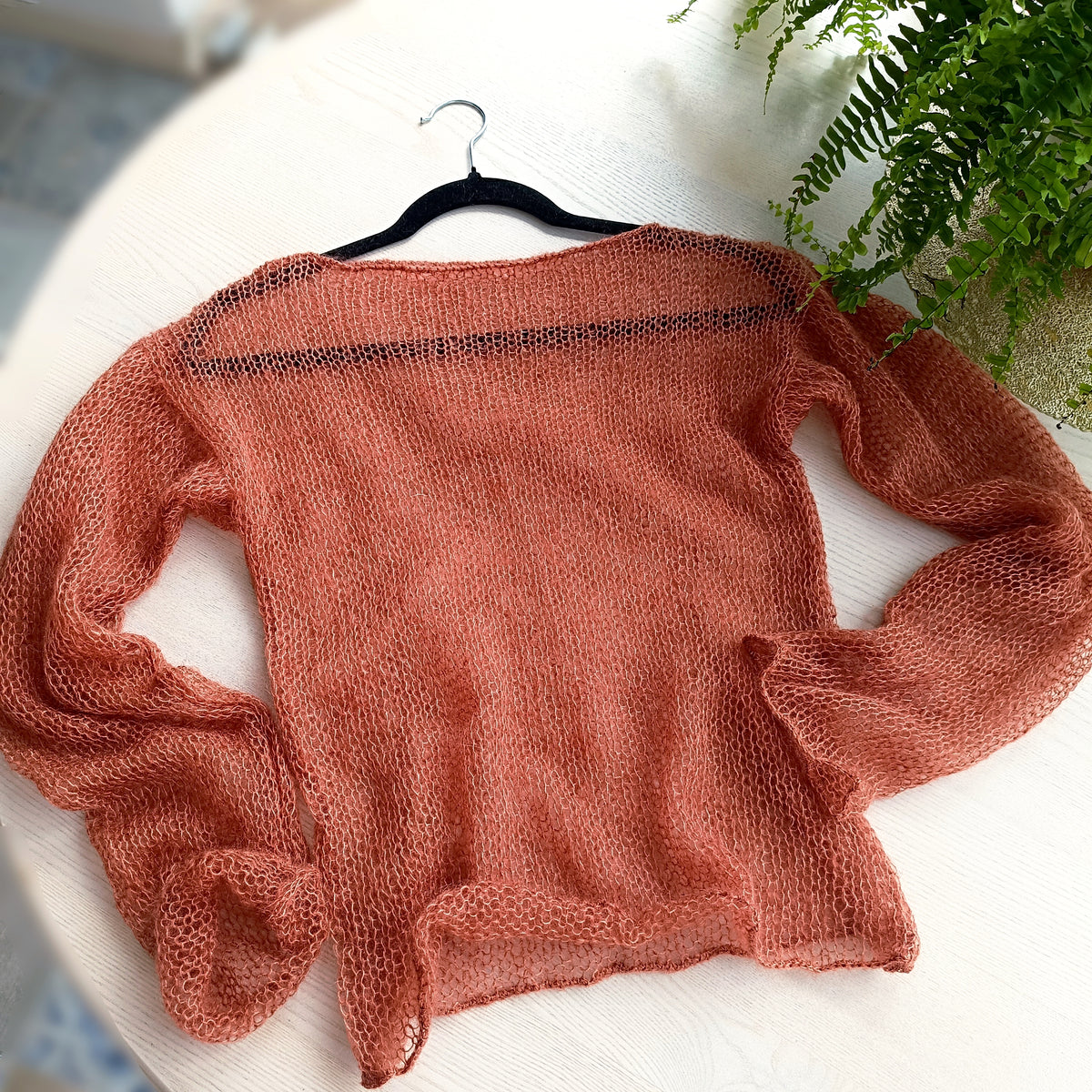 Rust brown Mohair Silk Sweater: Sheer Knit Top