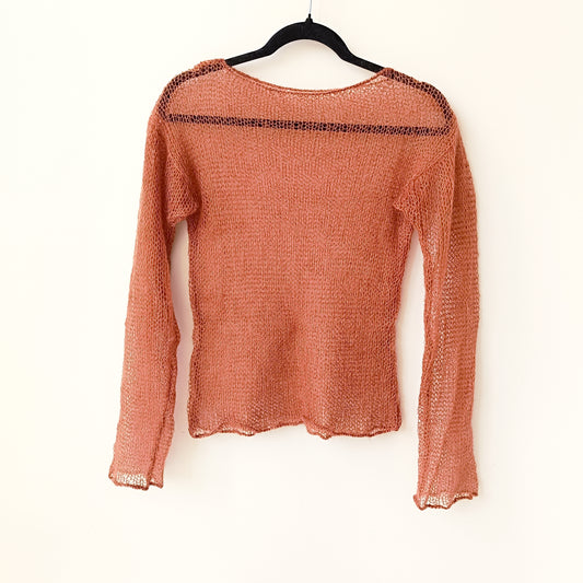 Rust brown Mohair Silk Sweater: Sheer Knit Top