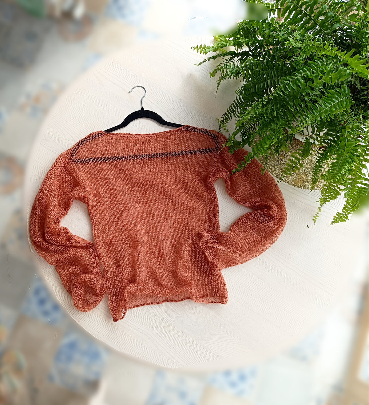 Rust brown Mohair Silk Sweater: Sheer Knit Top