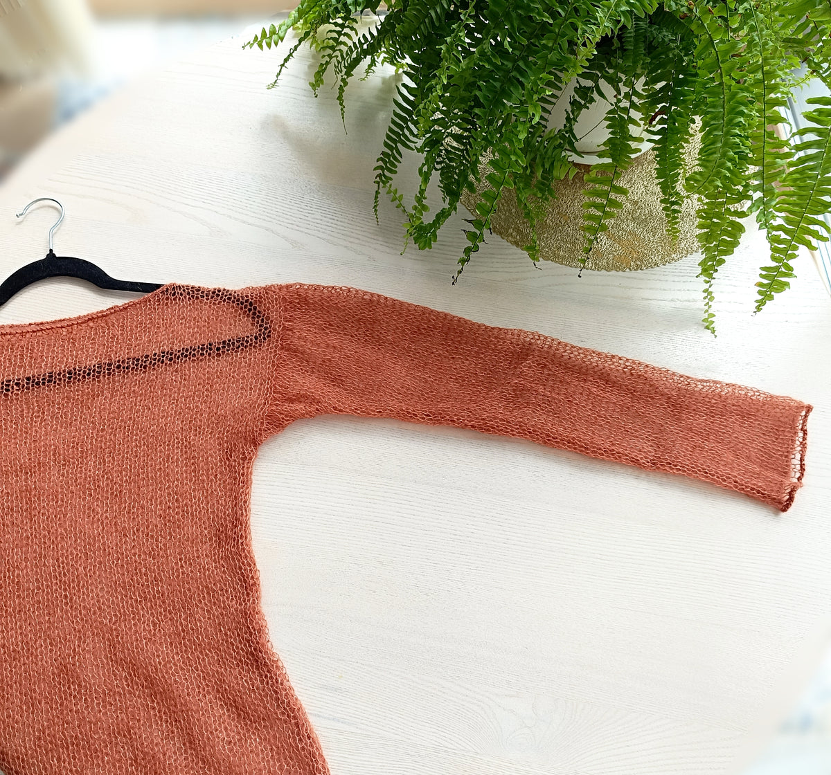 Rust brown Mohair Silk Sweater: Sheer Knit Top