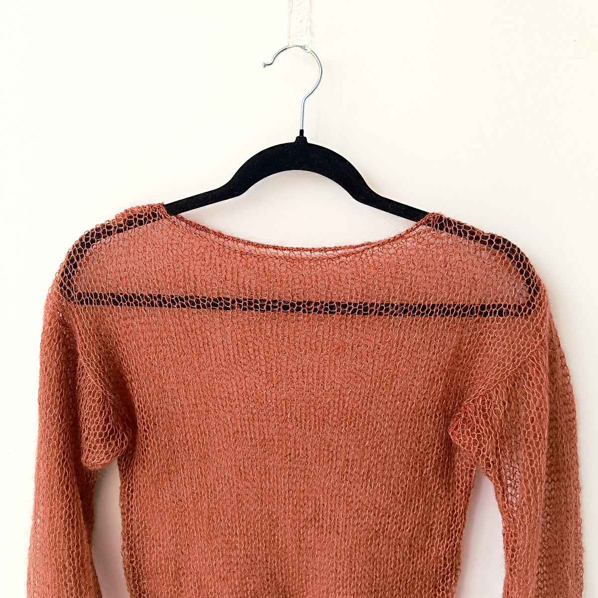 Rust brown Mohair Silk Sweater: Sheer Knit Top