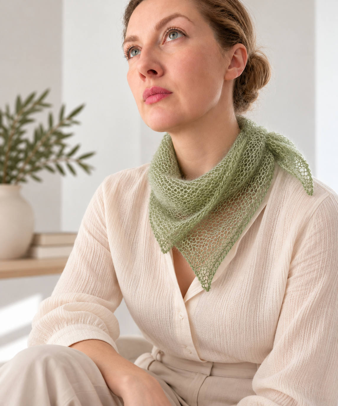 Mohair and Silk Open-Knit Square Bandana Scarf