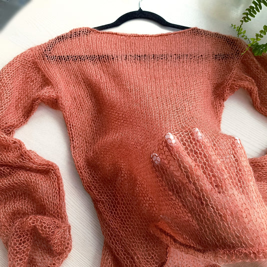 Rust brown Mohair Silk Sweater: Sheer Knit Top