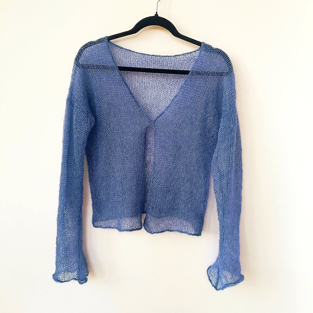 Storm Blue Cardigan : Mohair Silk, Lightweight Knit