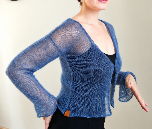 Storm Blue Cardigan : Mohair Silk, Lightweight Knit