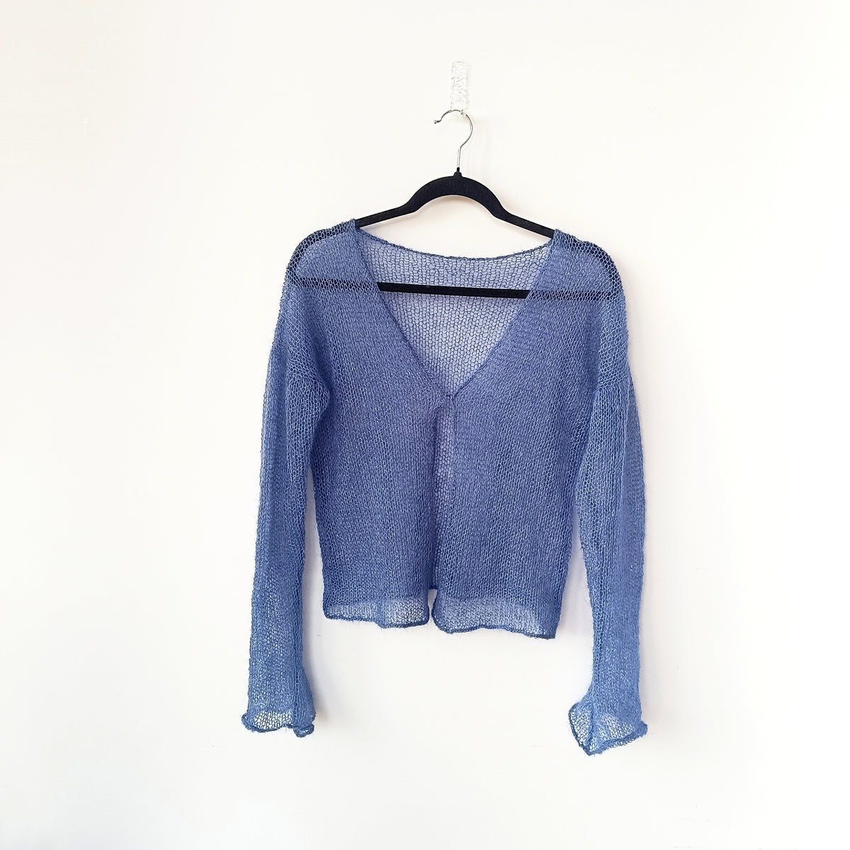 Storm Blue Cardigan : Mohair Silk, Lightweight Knit