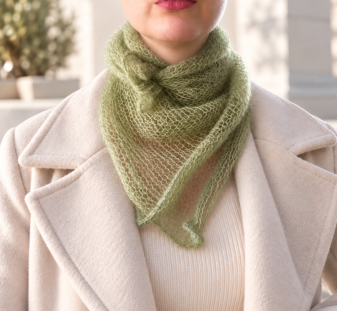 Mohair and Silk Open-Knit Square Bandana Scarf