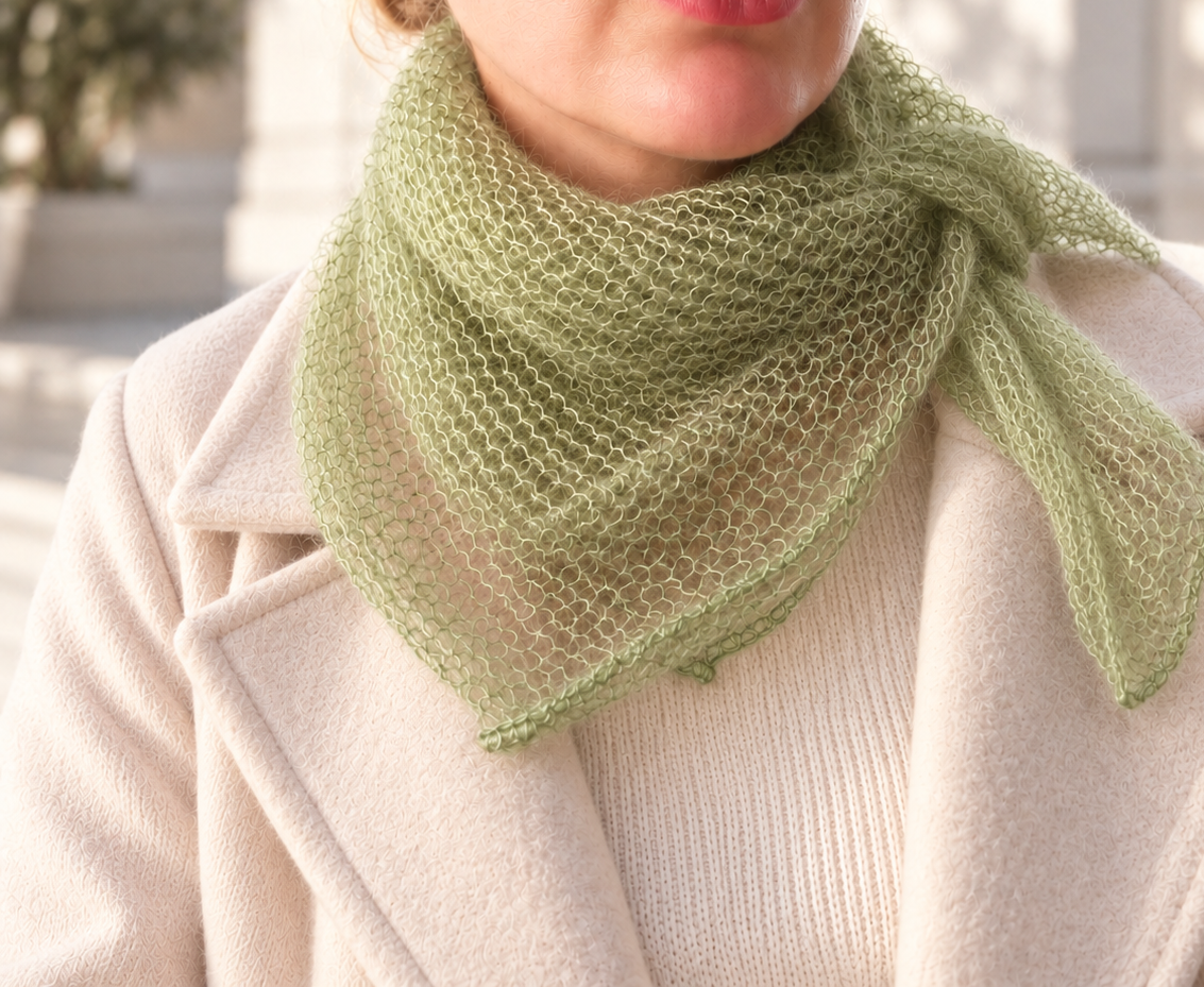 Mohair and Silk Open-Knit Square Bandana Scarf