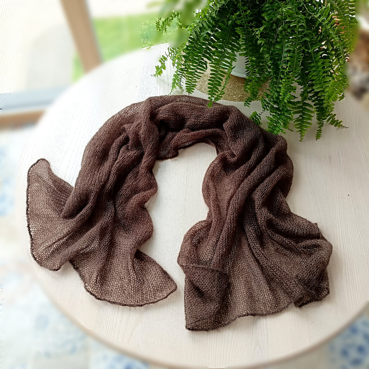 Dark Brown Mohair Silk Shawl: Lightweight Elegant Wrap
