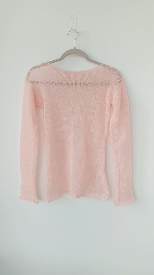 Light Peach Mohair Silk Sweater: Fitted Lightweight Knit Top