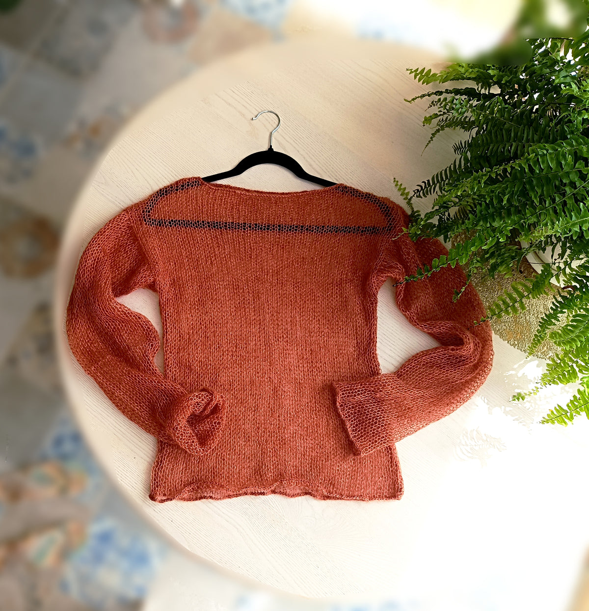 Rust brown Mohair Silk Sweater: Sheer Knit Top