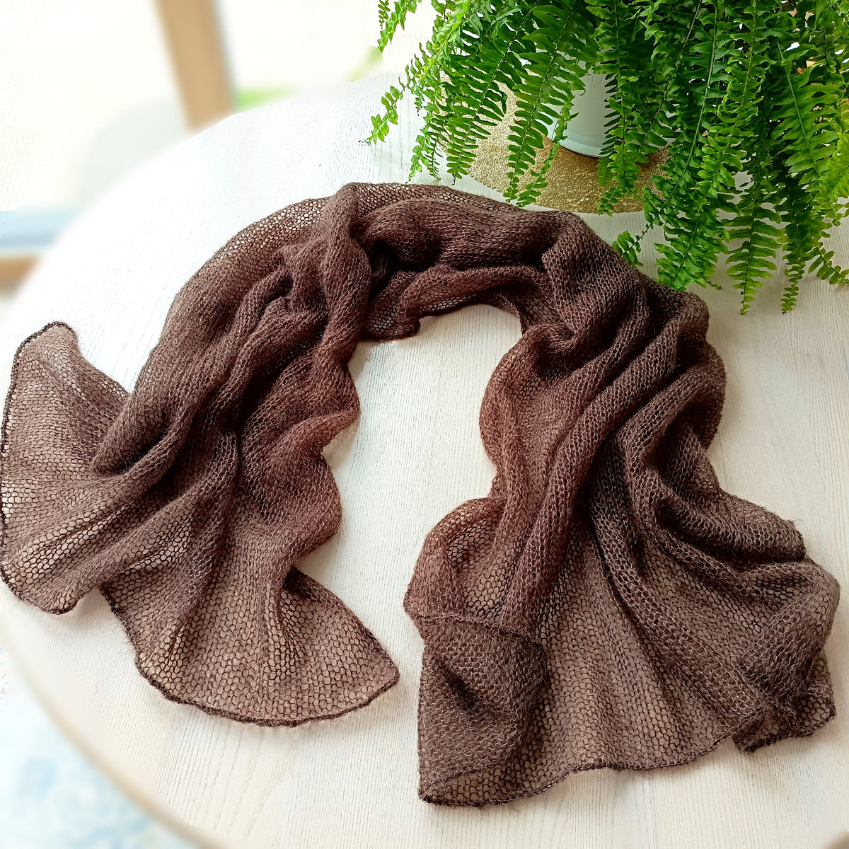Dark Brown Mohair Silk Shawl: Lightweight Elegant Wrap