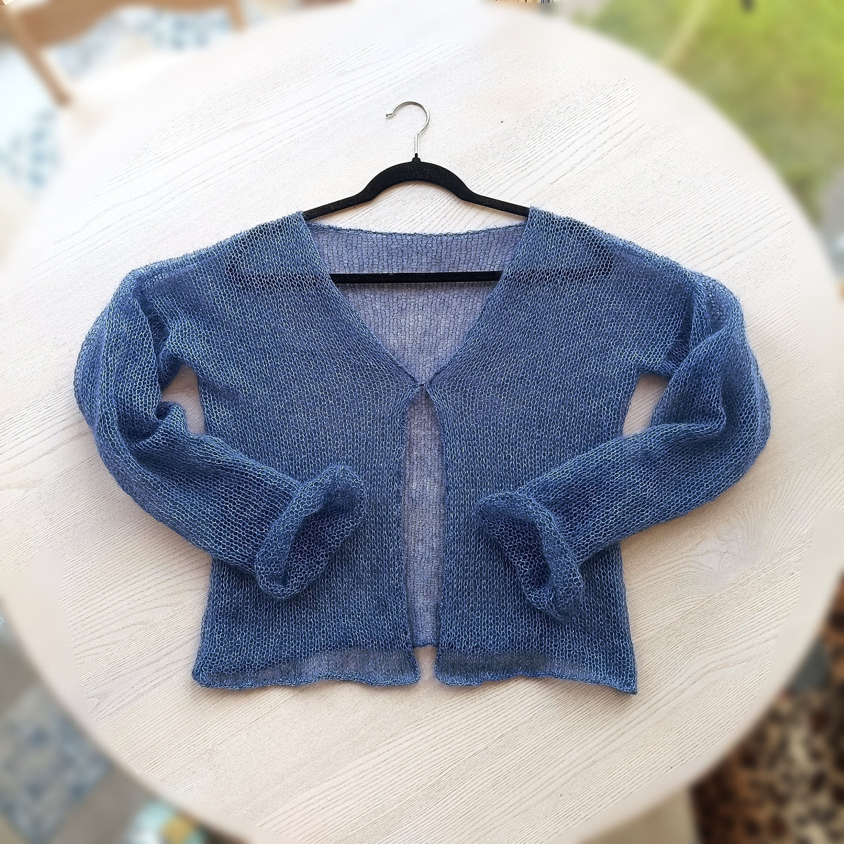 Storm Blue Cardigan : Mohair Silk, Lightweight Knit