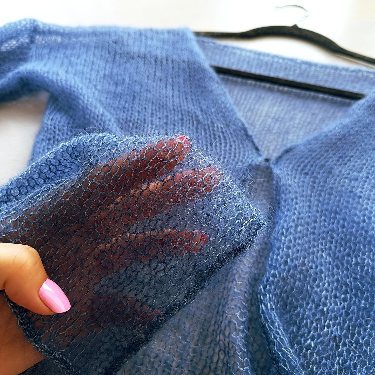 Storm Blue Cardigan : Mohair Silk, Lightweight Knit