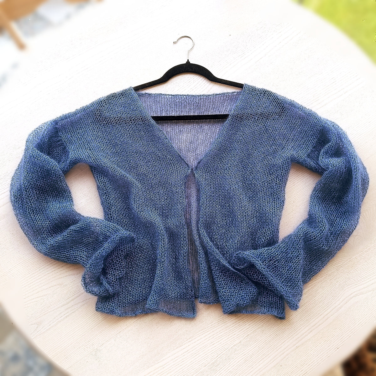 Storm Blue Cardigan : Mohair Silk, Lightweight Knit