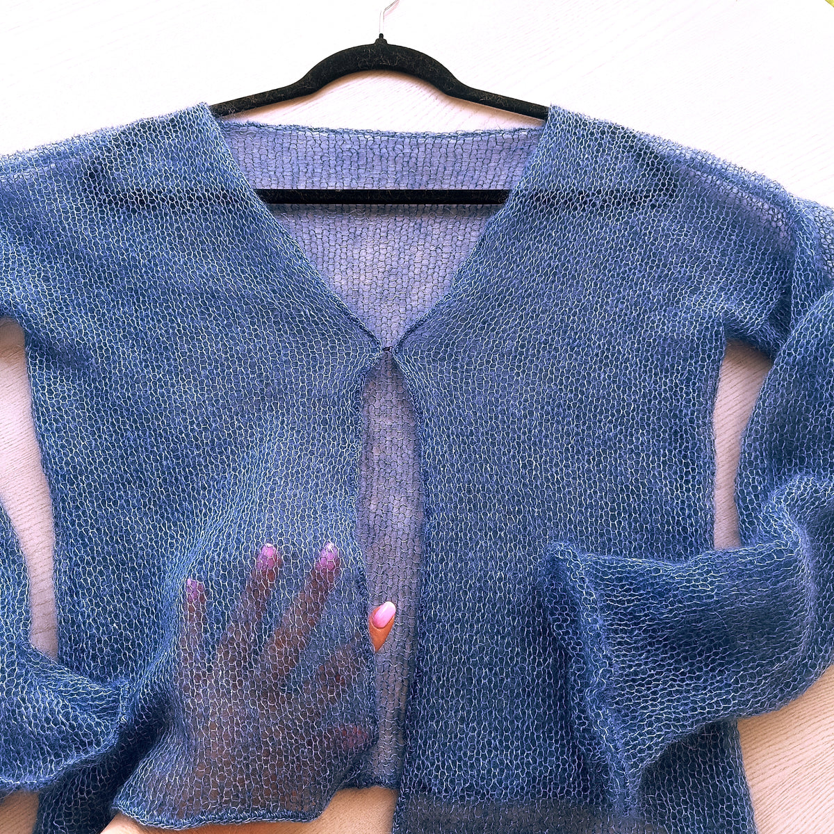 Storm Blue Cardigan : Mohair Silk, Lightweight Knit