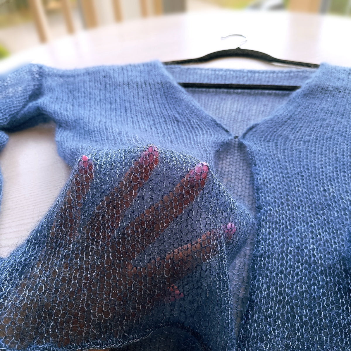 Storm Blue Cardigan : Mohair Silk, Lightweight Knit