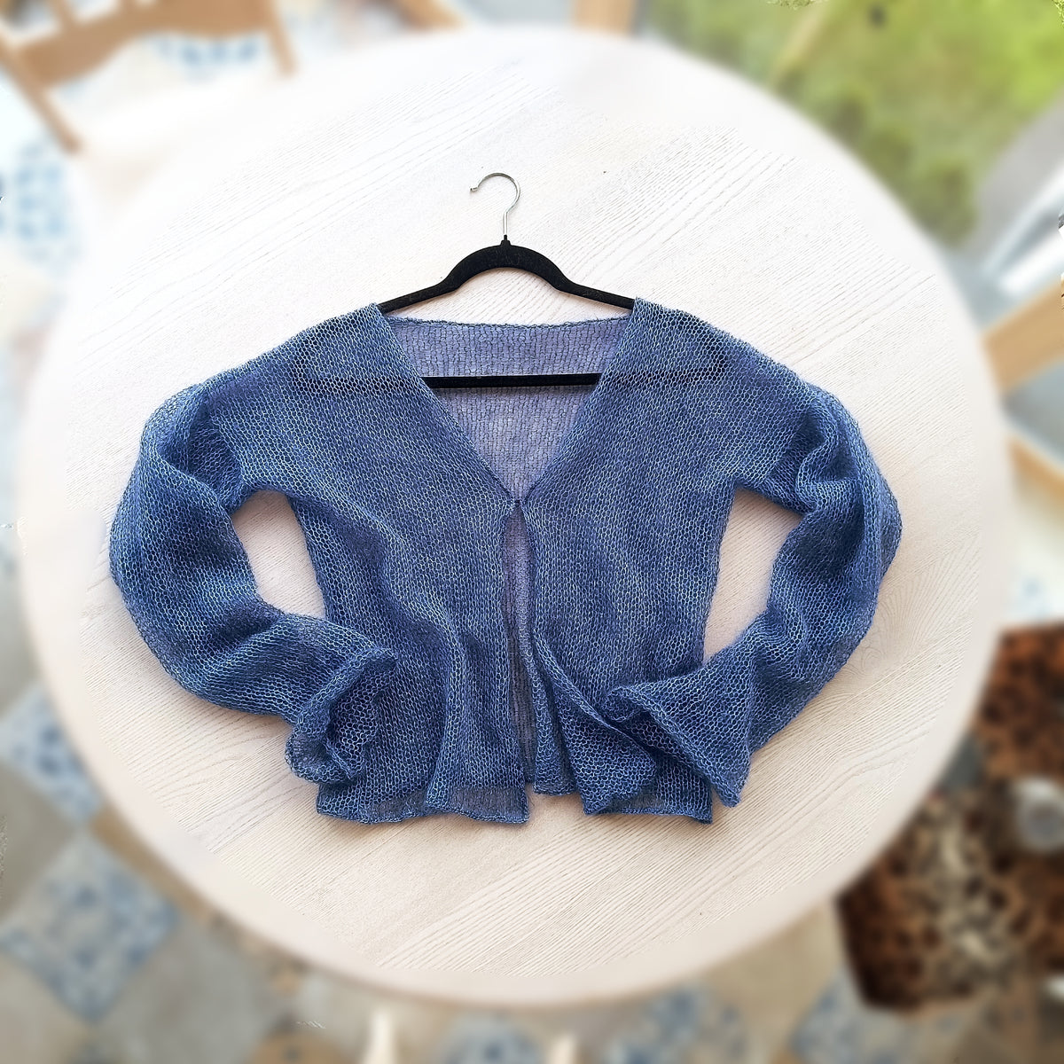Storm Blue Cardigan : Mohair Silk, Lightweight Knit
