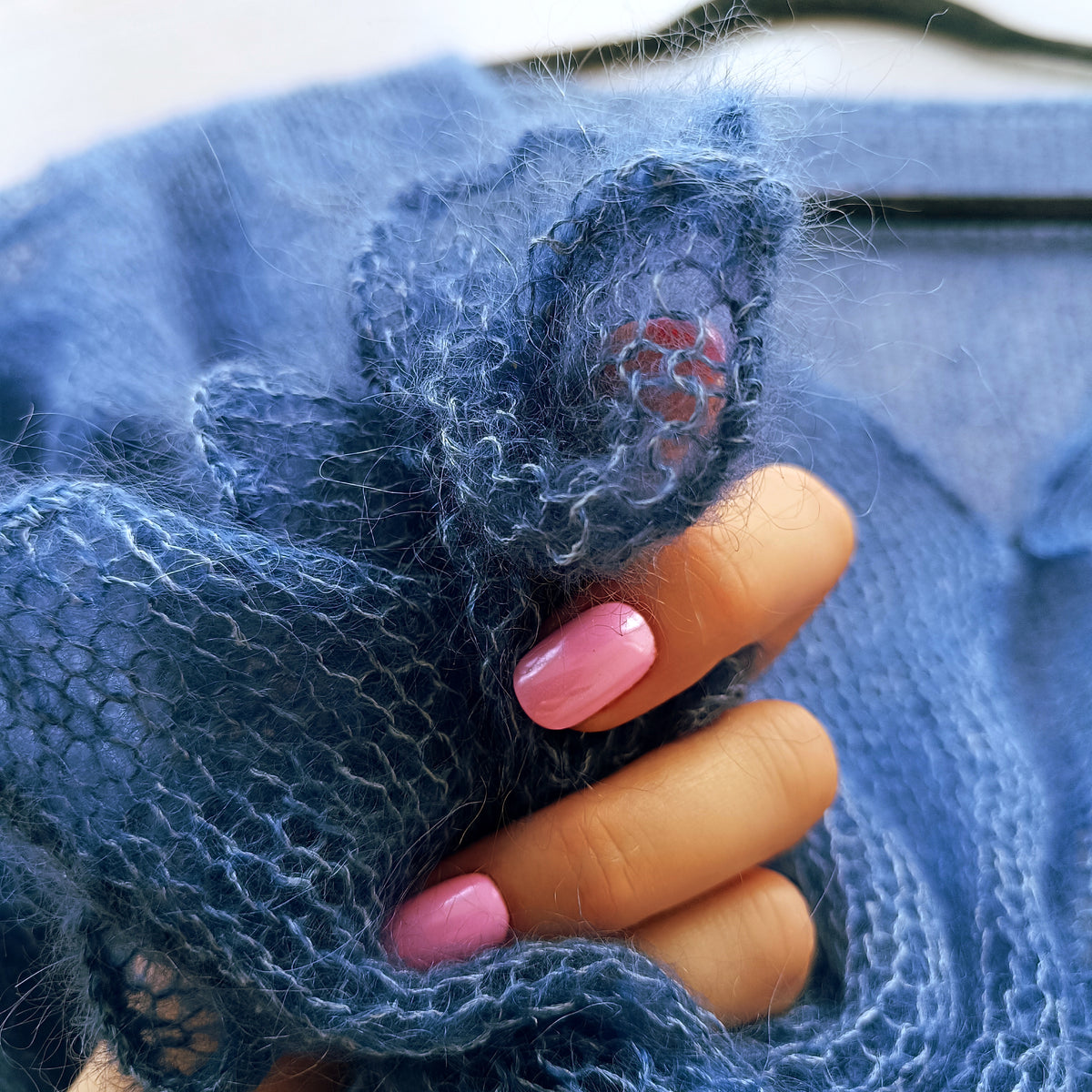 Storm Blue Cardigan : Mohair Silk, Lightweight Knit