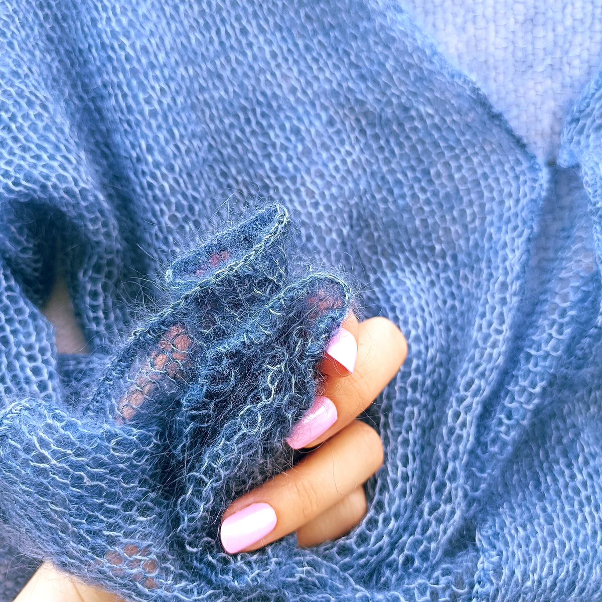 Storm Blue Cardigan : Mohair Silk, Lightweight Knit