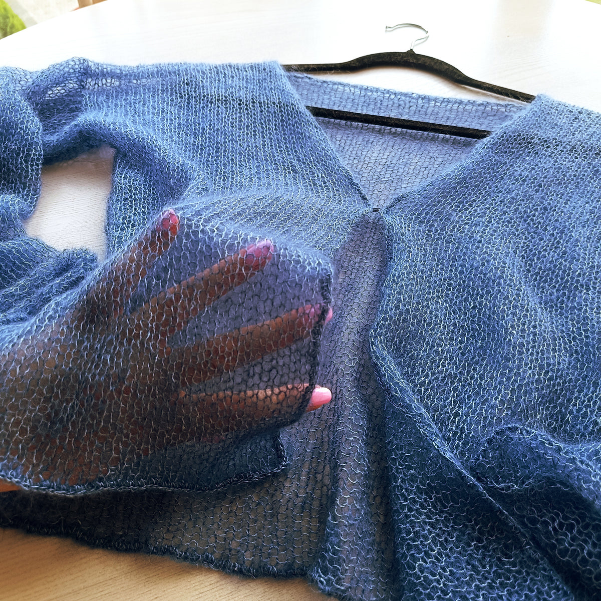 Storm Blue Cardigan : Mohair Silk, Lightweight Knit