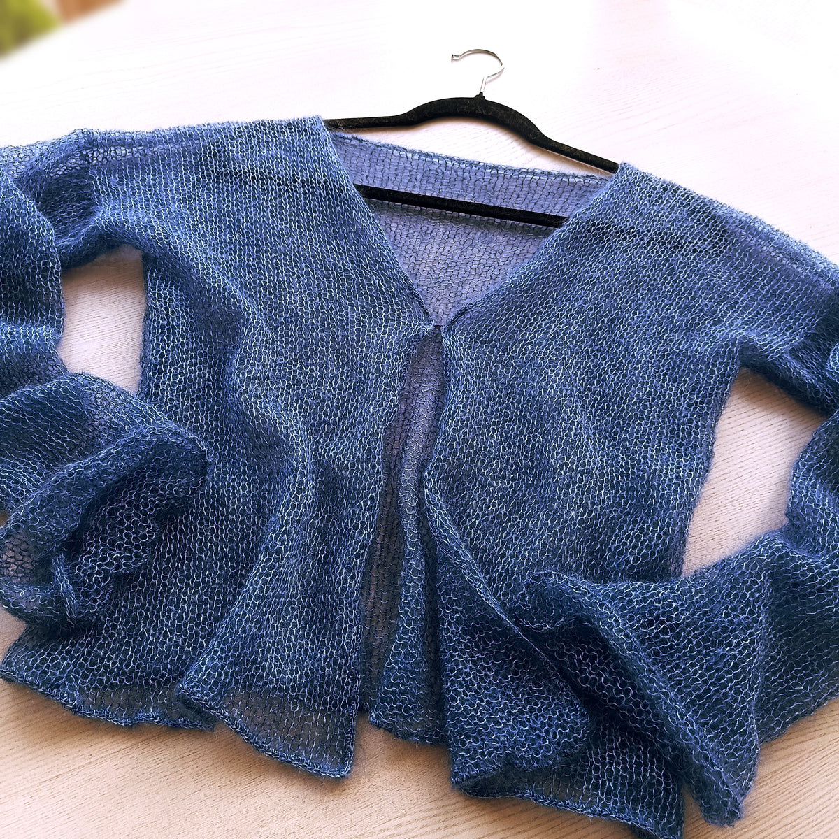 Storm Blue Cardigan : Mohair Silk, Lightweight Knit