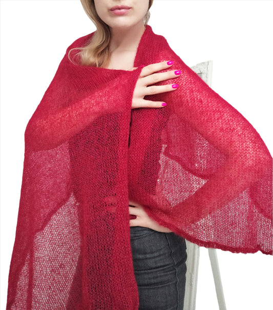 Mohair&Silk Shawl Dark Red Long and Wide