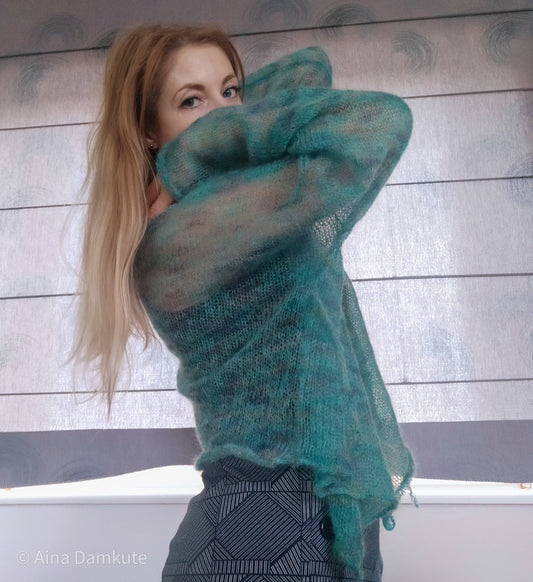 Exceptionally Lightweight Green Mohair Cardigan