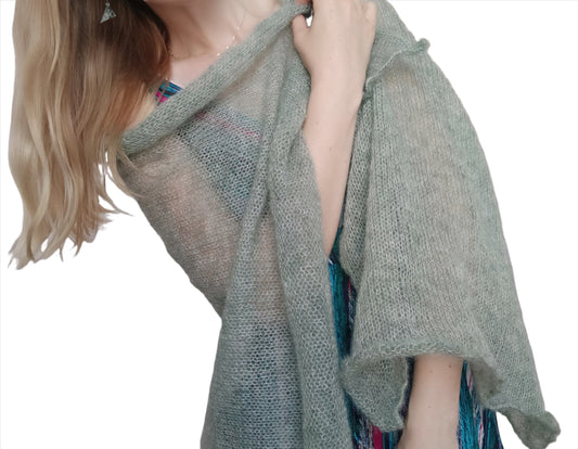 Sage Green Mohair Silk Shawl: Lightweight Elegant Wrap