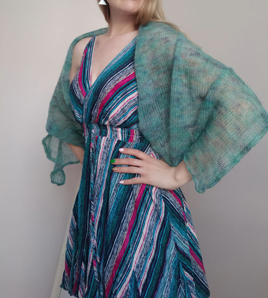 Green and Gray colors mix Mohair Shawl/Wrap