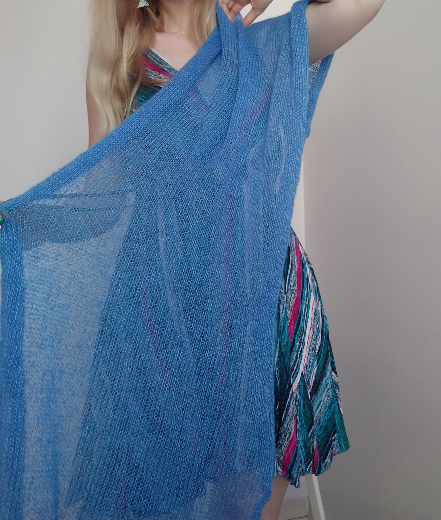 Blue Mohair Silk Shawl: Lightweight Elegant Knit Scarf