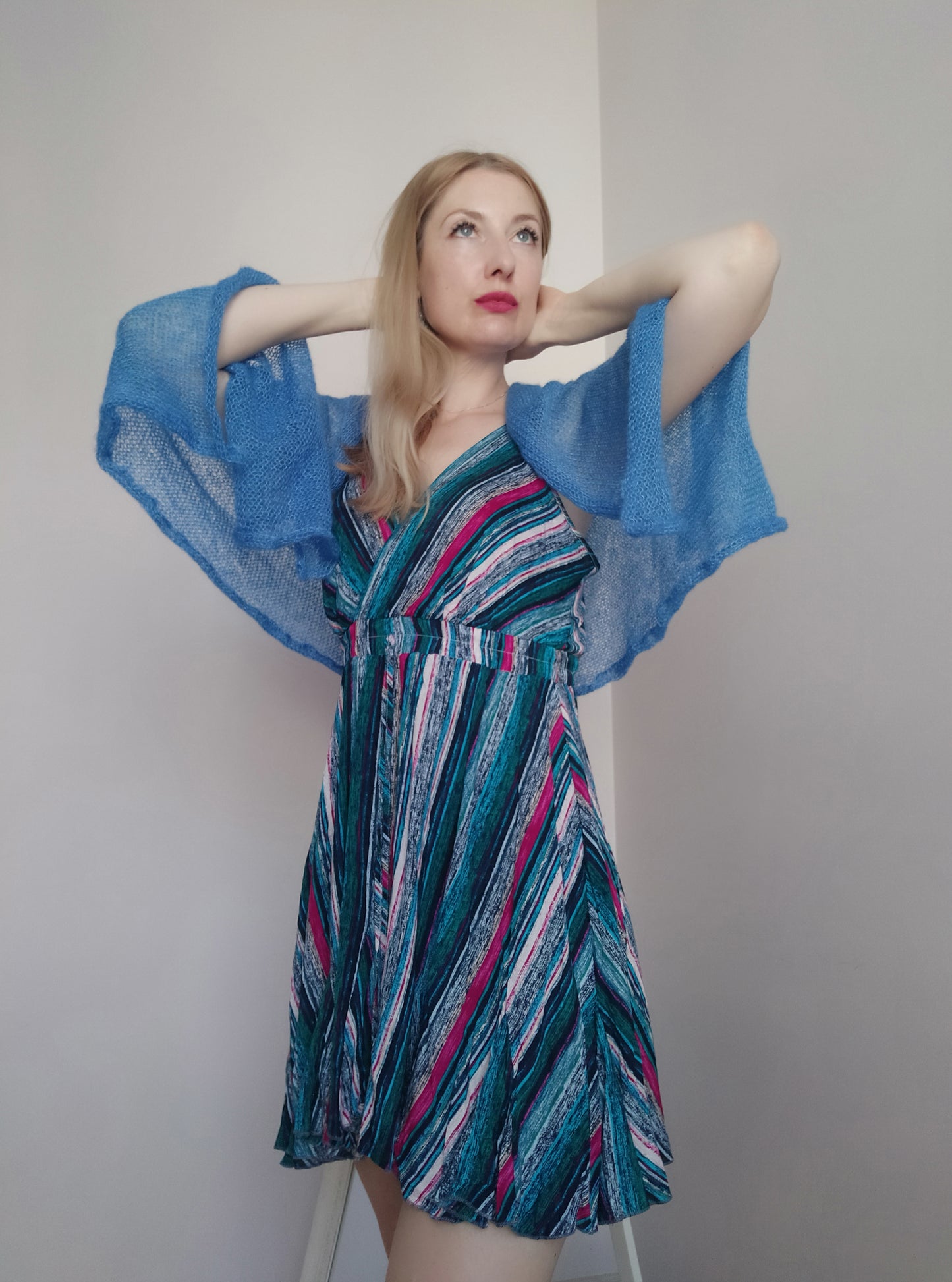 Blue Mohair Silk Shawl: Lightweight Elegant Knit Scarf