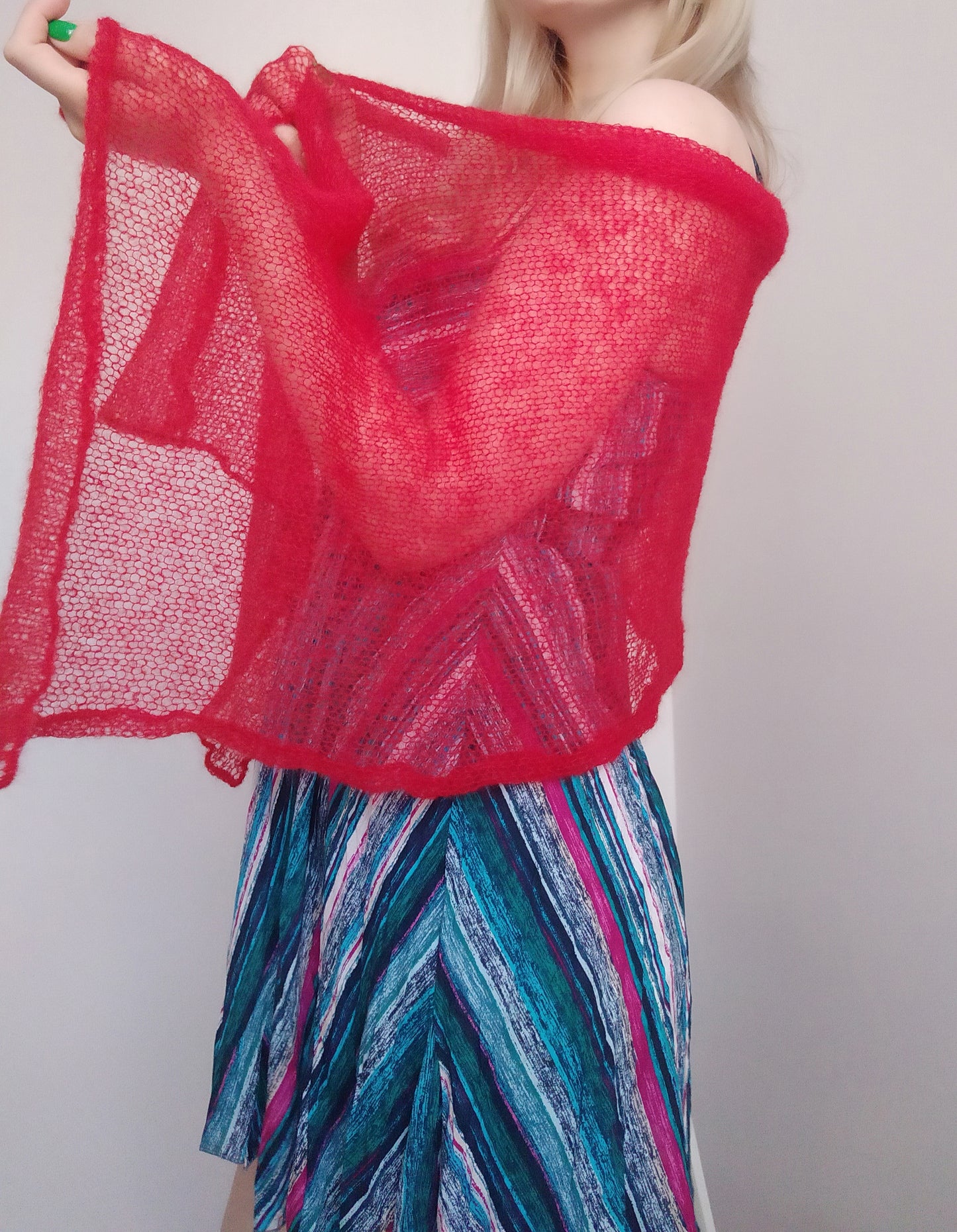 Red Mohair Shawl/Wrap
