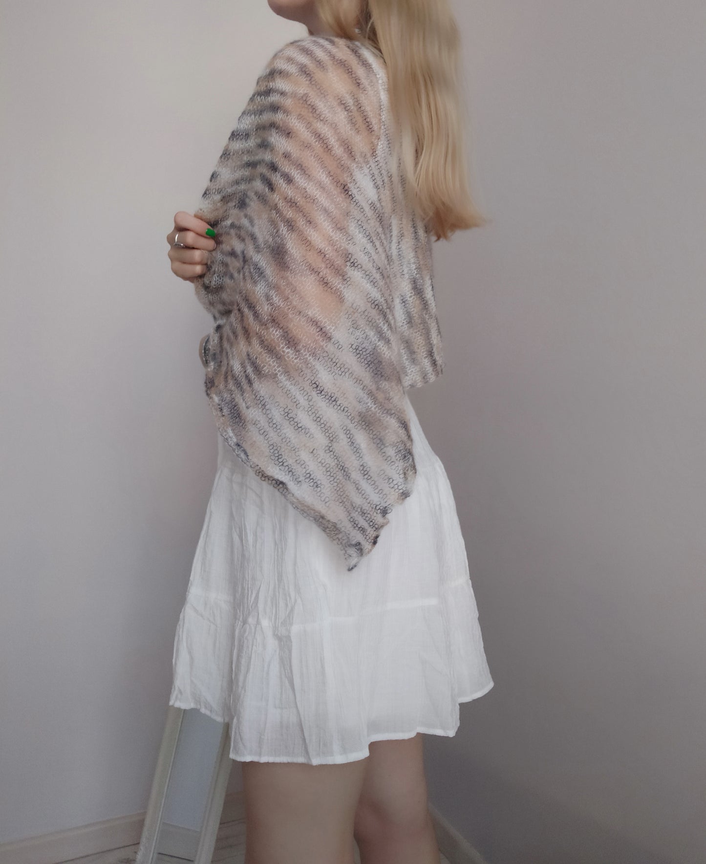 Sand & Grey Mohair NON-ITCHY Shawl-Wrap Transparent Light-weight