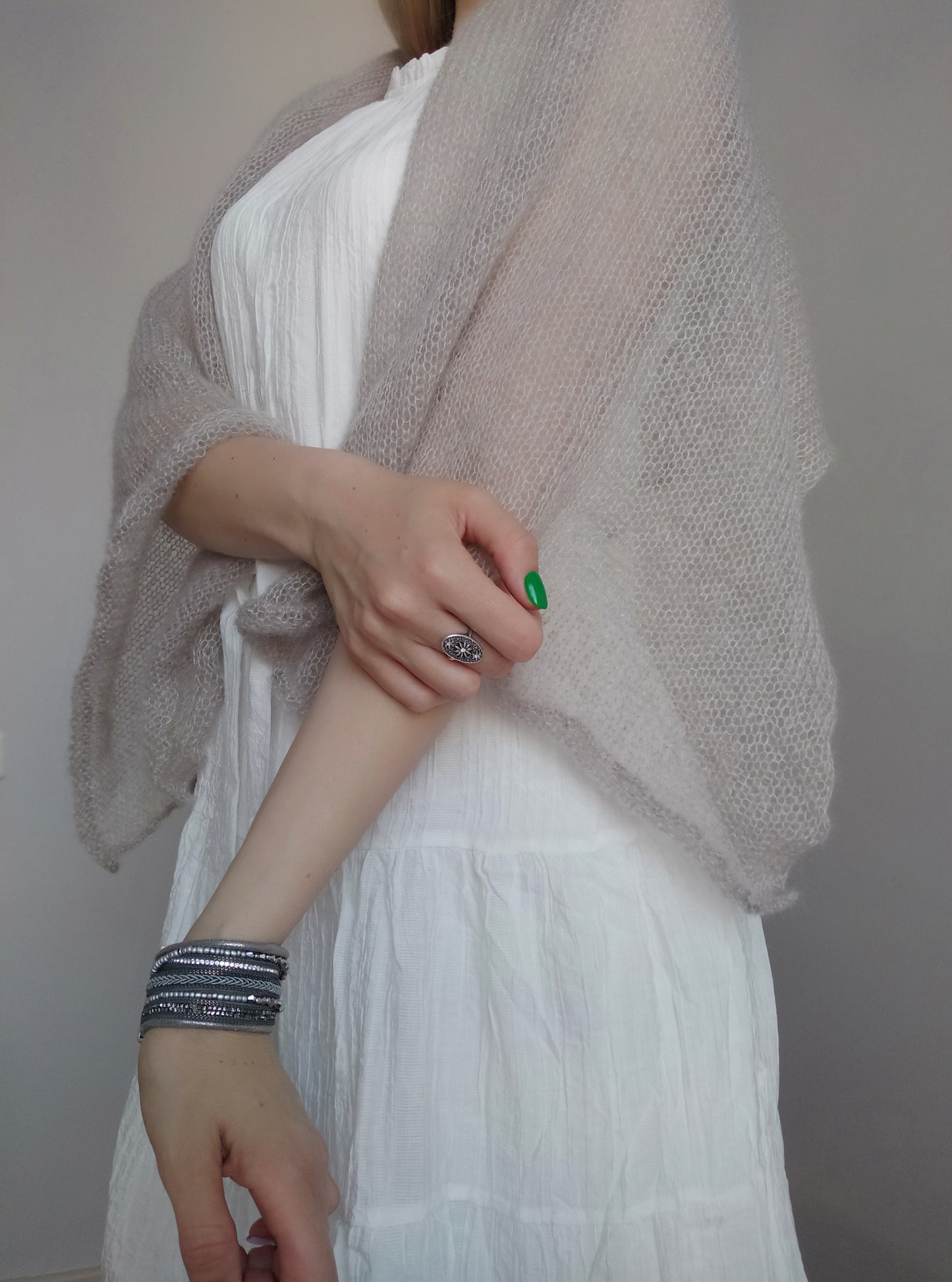 Light Beige Mohair&Silk Shawl/Wrap