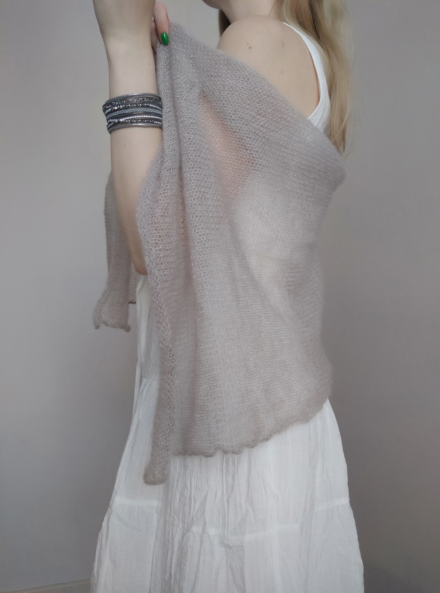 Light Beige Mohair&Silk Shawl/Wrap