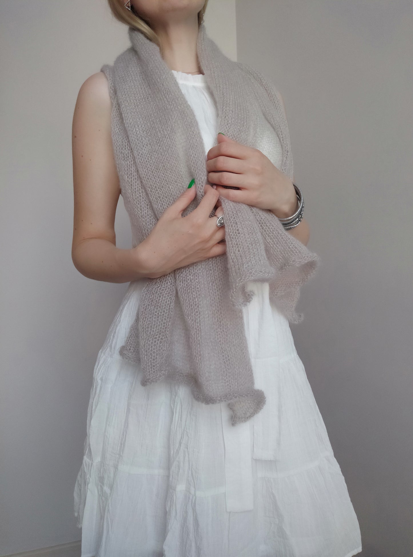 Light Beige Mohair&Silk Shawl/Wrap