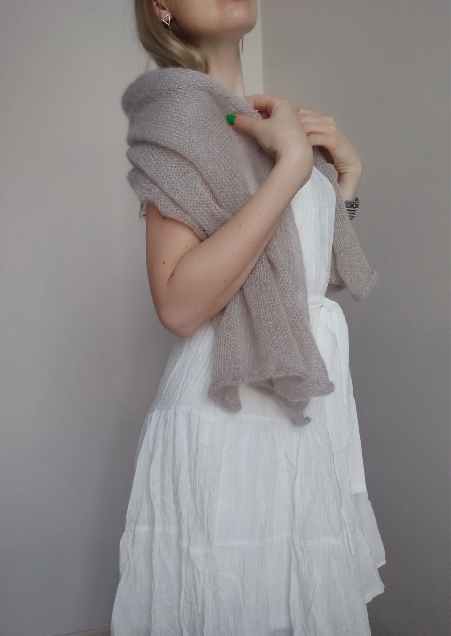 Light Beige Mohair&Silk Shawl/Wrap