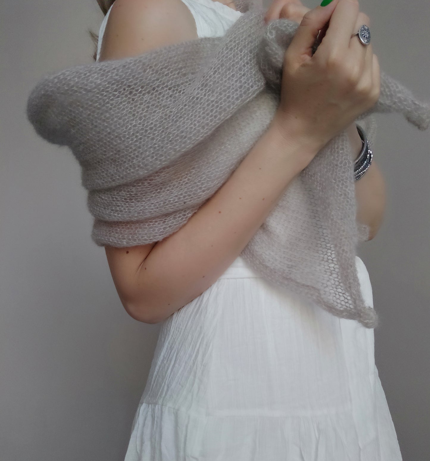 Light Beige Mohair&Silk Shawl/Wrap