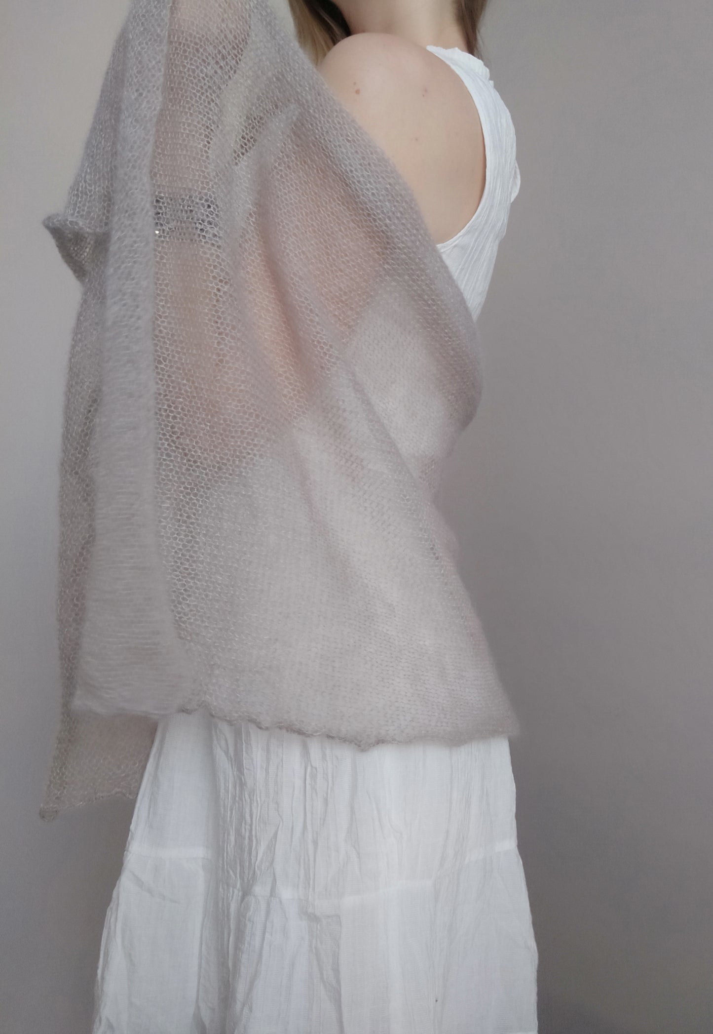 Light Beige Mohair&Silk Shawl/Wrap