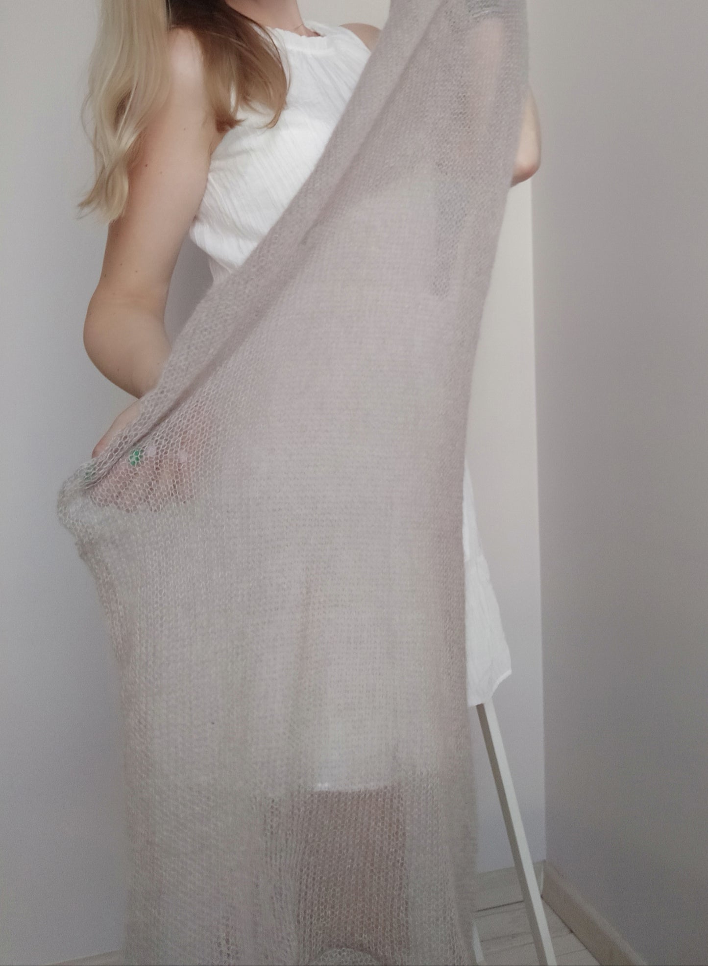 Light Beige Mohair&Silk Shawl/Wrap