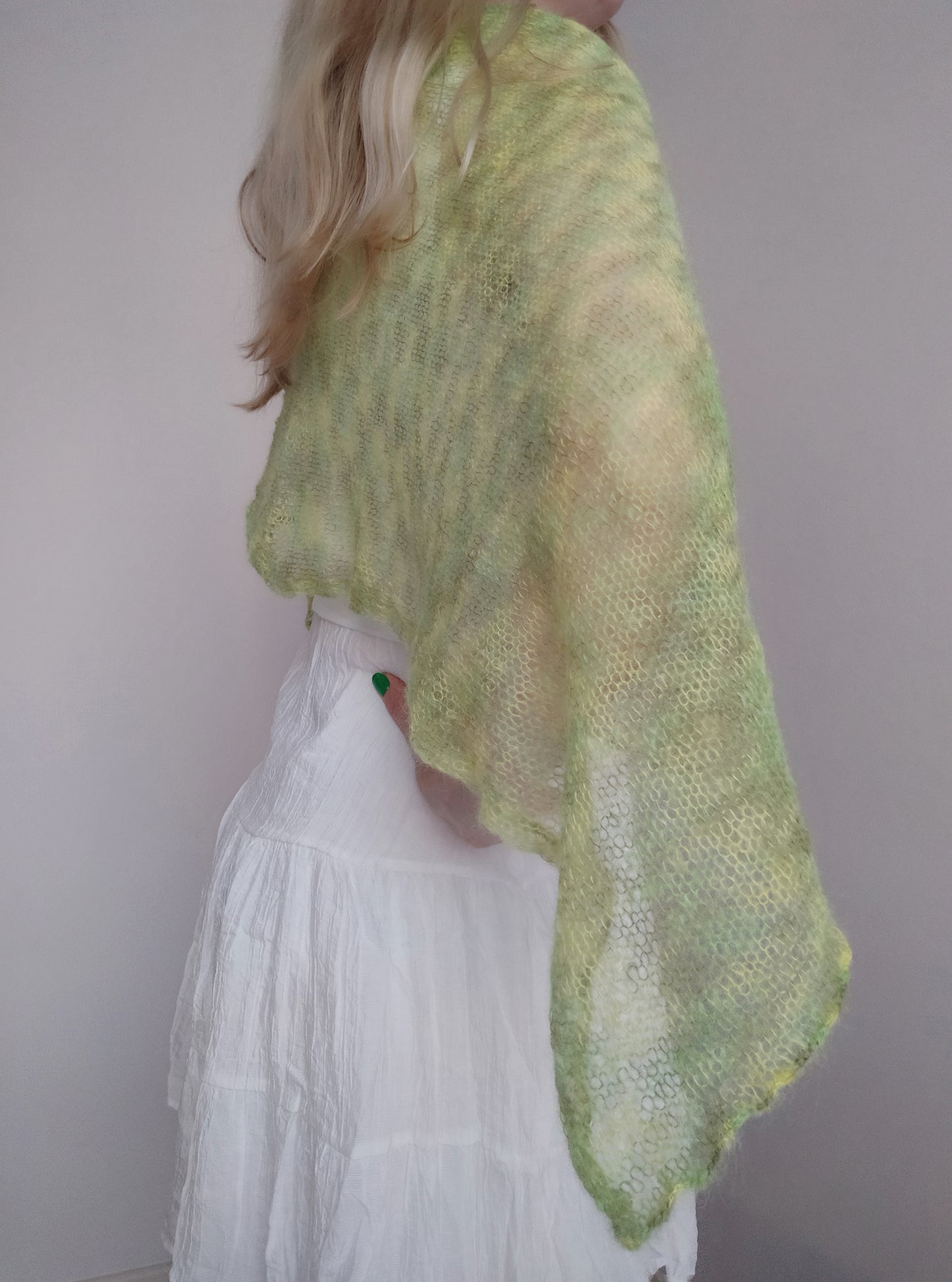 Lime Green Mohair Shawl: Lightweight Elegant Knit Scarf