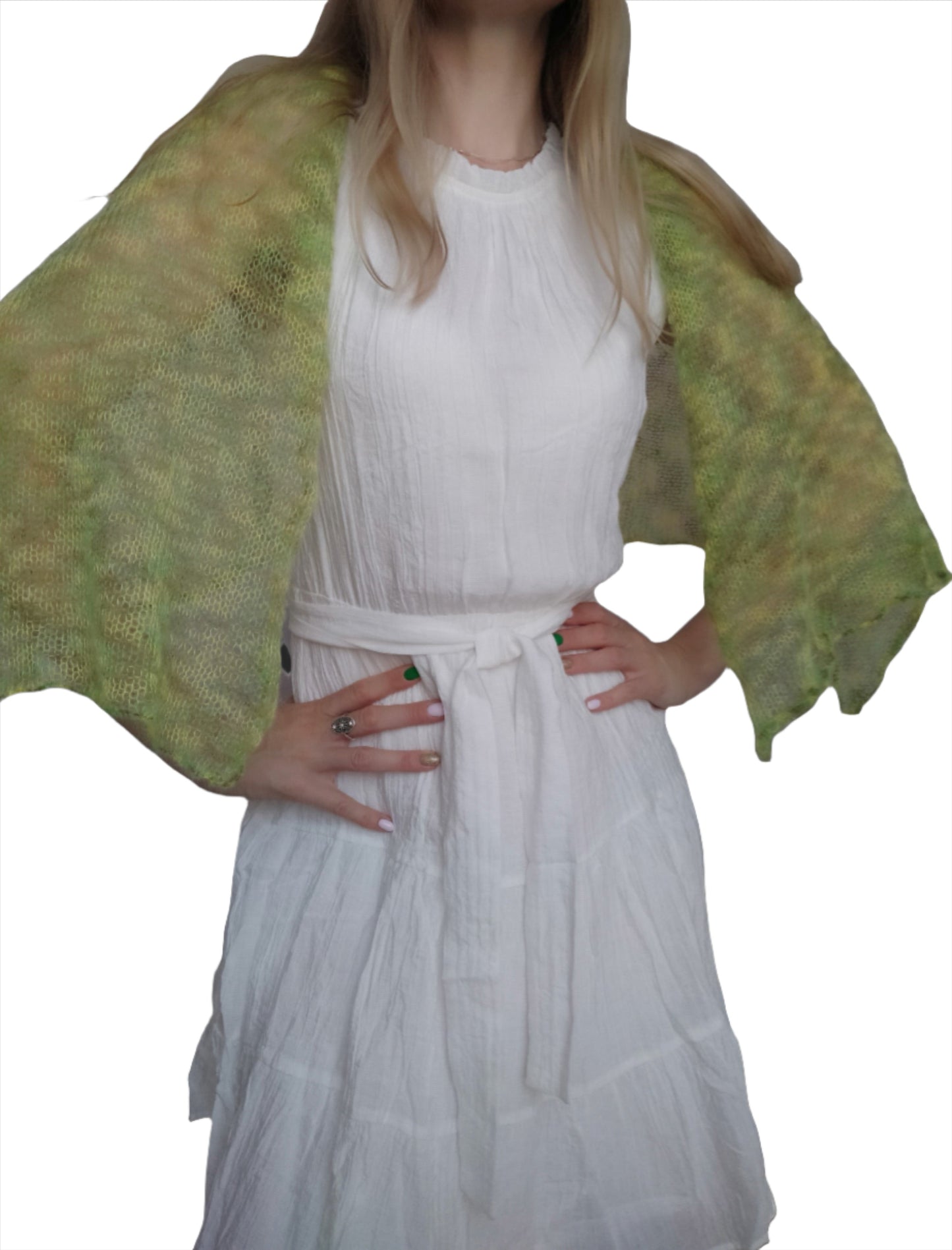 Lime Green Mohair Shawl: Lightweight Elegant Knit Scarf