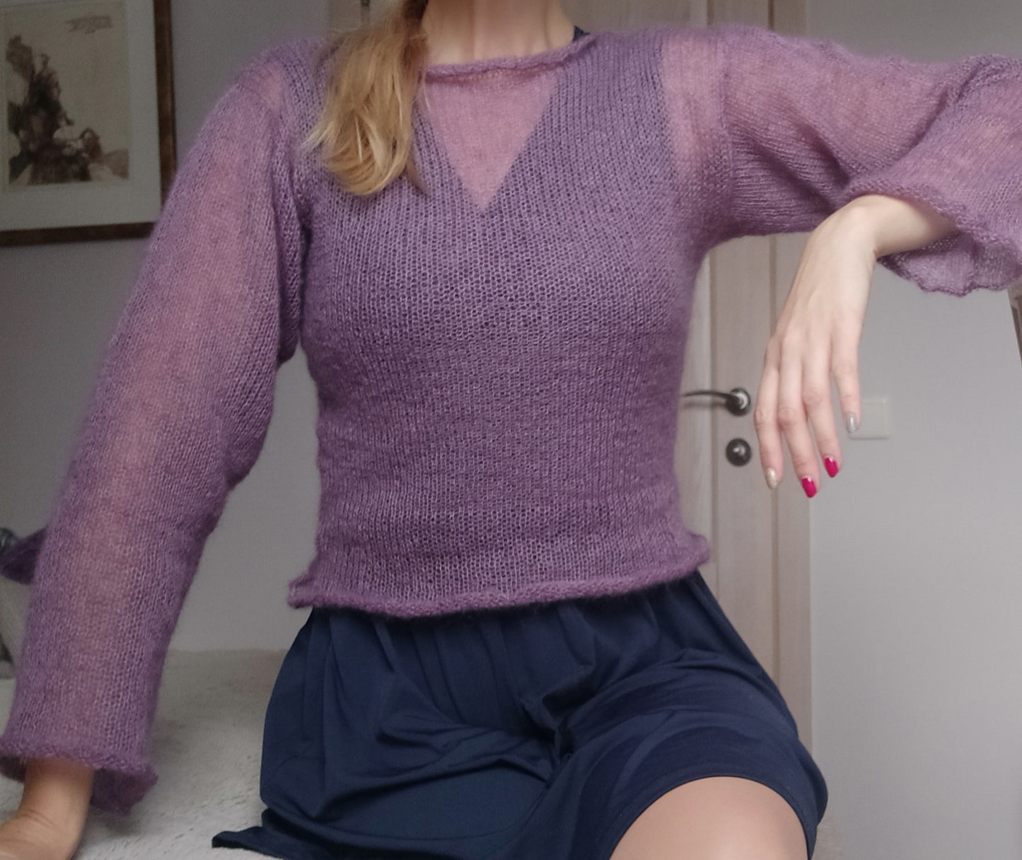 Mohair&Silk Short Waisted Sweater Lightweight For All Seasons Soft Non-itchy Warm For all Occasions Soft Purple