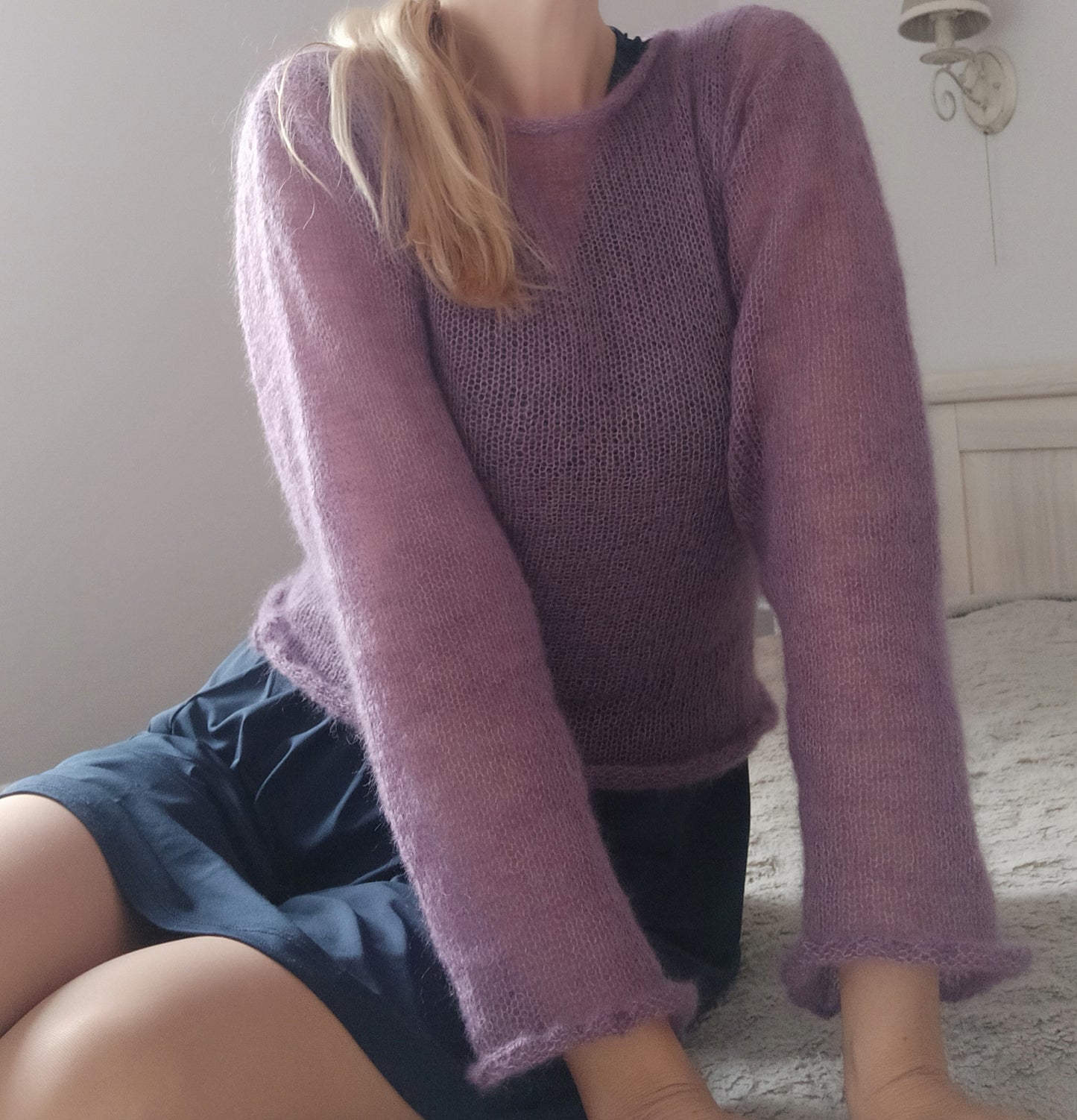 Mohair&Silk Short Waisted Sweater Lightweight For All Seasons Soft Non-itchy Warm For all Occasions Soft Purple